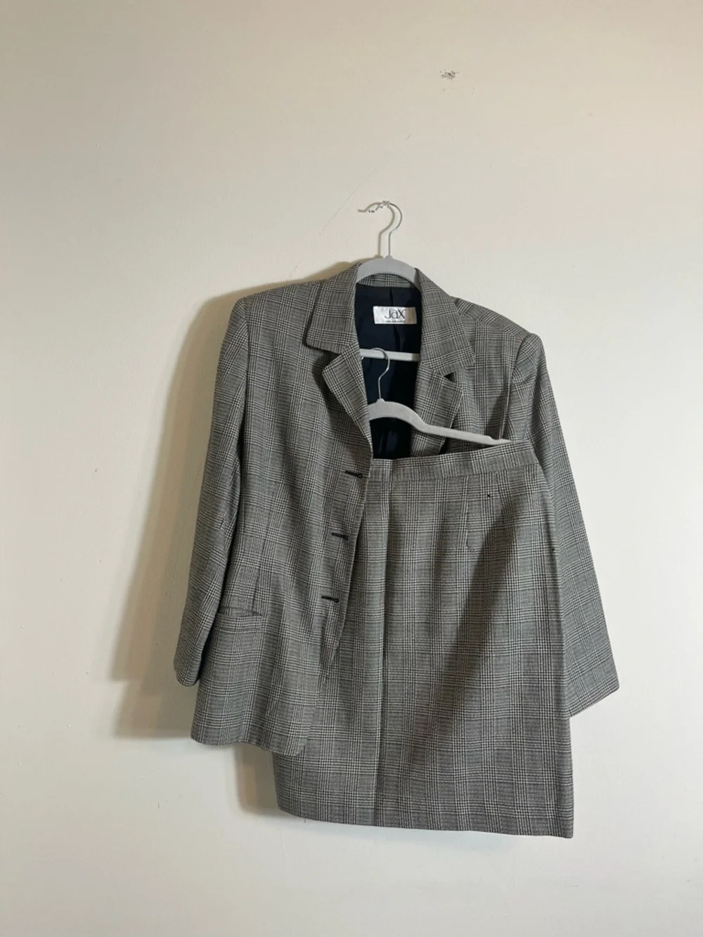 Vintage JAX Plaid Skirt‎ Suit Set Wool Blend Blazer Office Academia Women’s 14